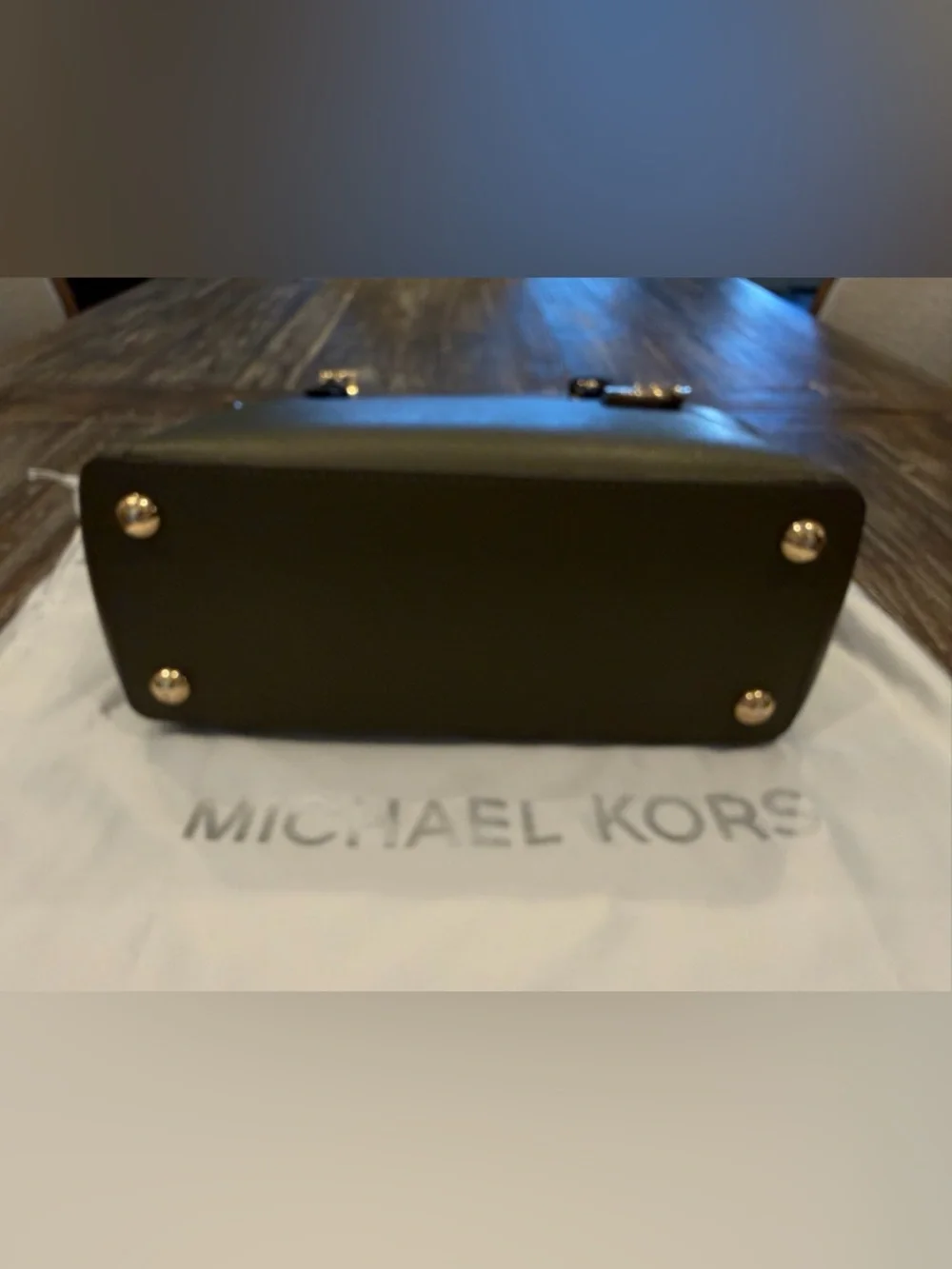 Michael Kors Dark Olive Saffiano Leather Tote with Gold Logo Charm - Picture 7 of 16